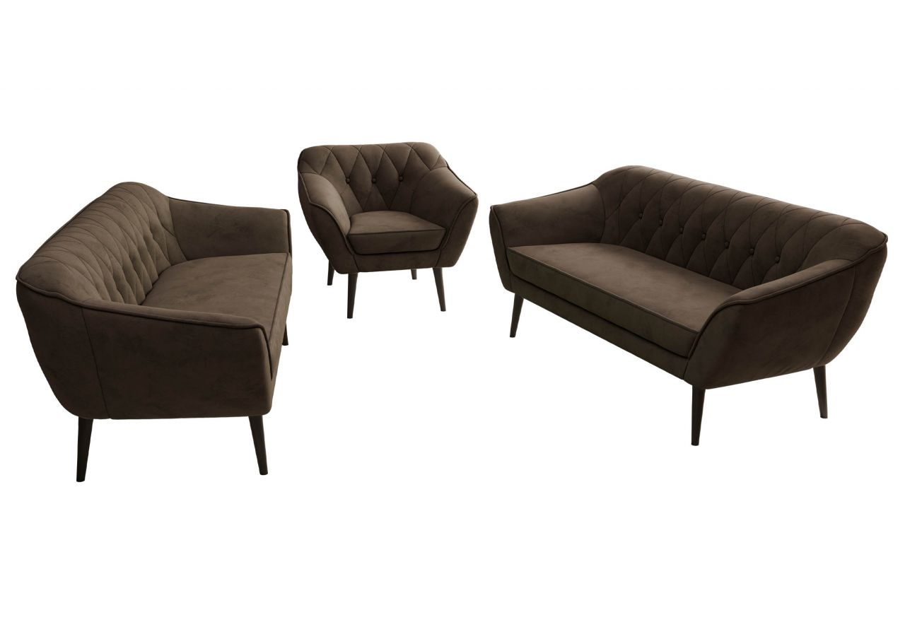 Zestaw PIRS 3+3+1 - brązowy, welwet - nóżki,  czarny