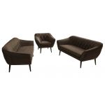 Zestaw PIRS 3+3+1 - brązowy, welwet - nóżki,  czarny