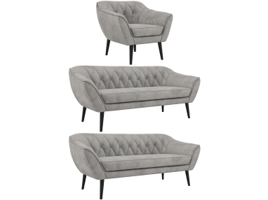 Zestaw PIRS 3+3+1 - jasnoszary, welwet - nóżki,  czarny