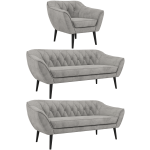 Zestaw PIRS 3+3+1 - jasnoszary, welwet - nóżki,  czarny