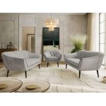 Zestaw PIRS 3+3+1 - jasnoszary, welwet - nóżki,  czarny