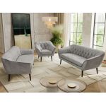 Zestaw PIRS 3+3+1 - jasnoszary, welwet - nóżki,  czarny