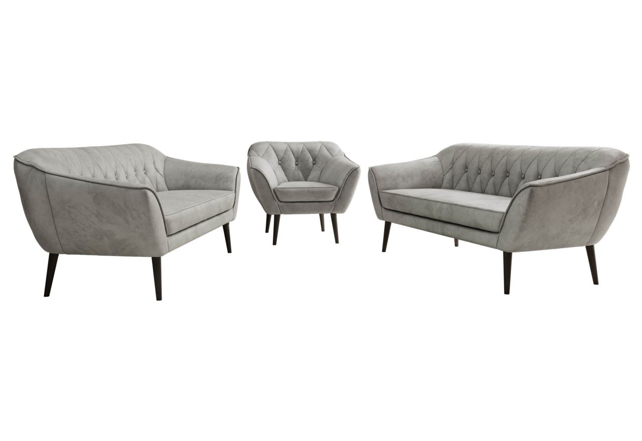 Zestaw PIRS 3+3+1 - jasnoszary, welwet - nóżki,  czarny