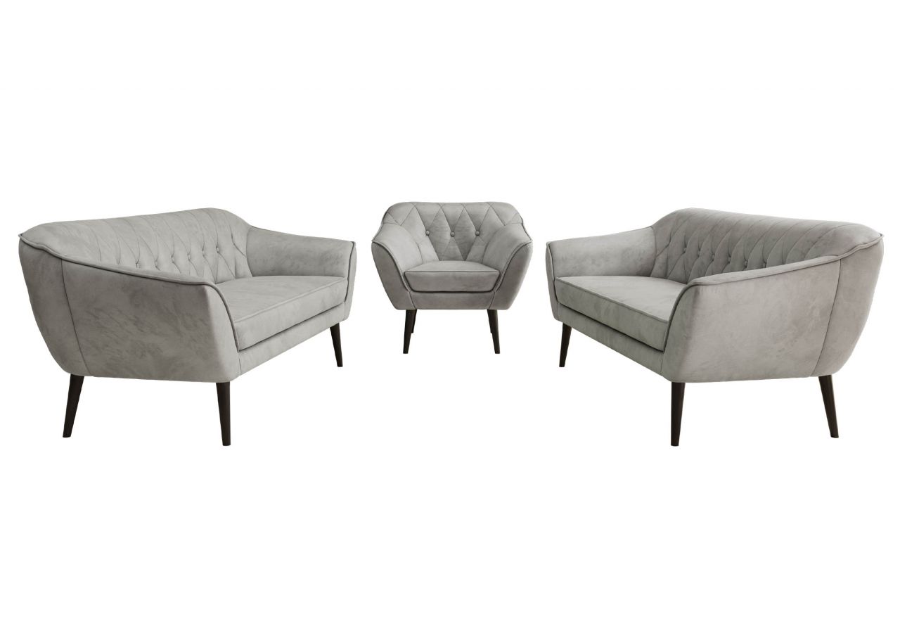 Zestaw PIRS 3+3+1 - jasnoszary, welwet - nóżki,  czarny