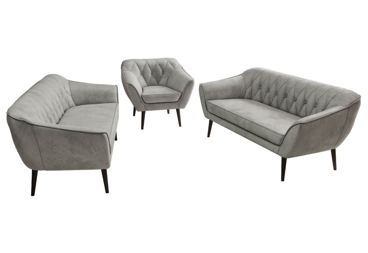 Zestaw PIRS 3+3+1 - jasnoszary, welwet - nóżki,  czarny