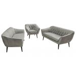 Zestaw PIRS 3+3+1 - jasnoszary, welwet - nóżki,  czarny