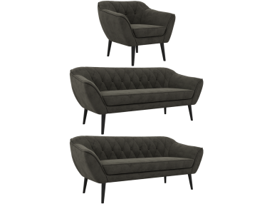 Zestaw PIRS 3+3+1 - ciemnoszary, welwet - nóżki,  czarny