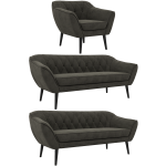 Zestaw PIRS 3+3+1 - ciemnoszary, welwet - nóżki,  czarny