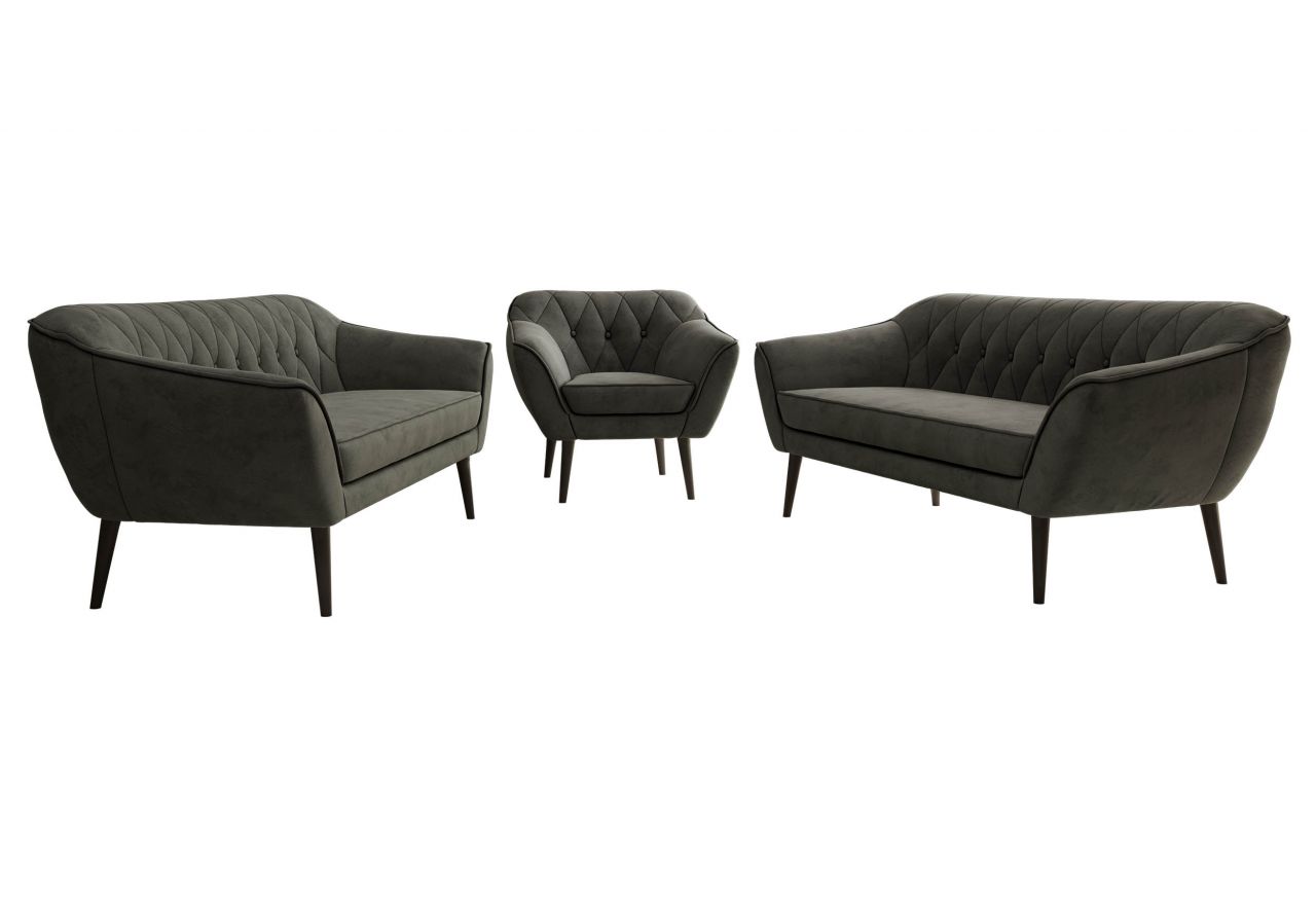 Zestaw PIRS 3+3+1 - ciemnoszary, welwet - nóżki,  czarny