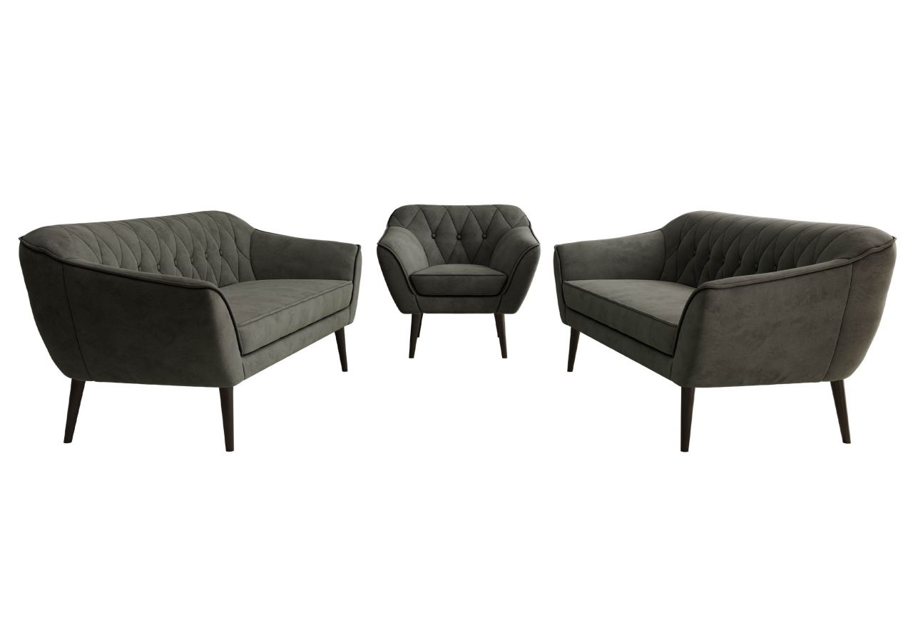 Zestaw PIRS 3+3+1 - ciemnoszary, welwet - nóżki,  czarny