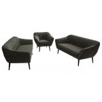 Zestaw PIRS 3+3+1 - ciemnoszary, welwet - nóżki,  czarny