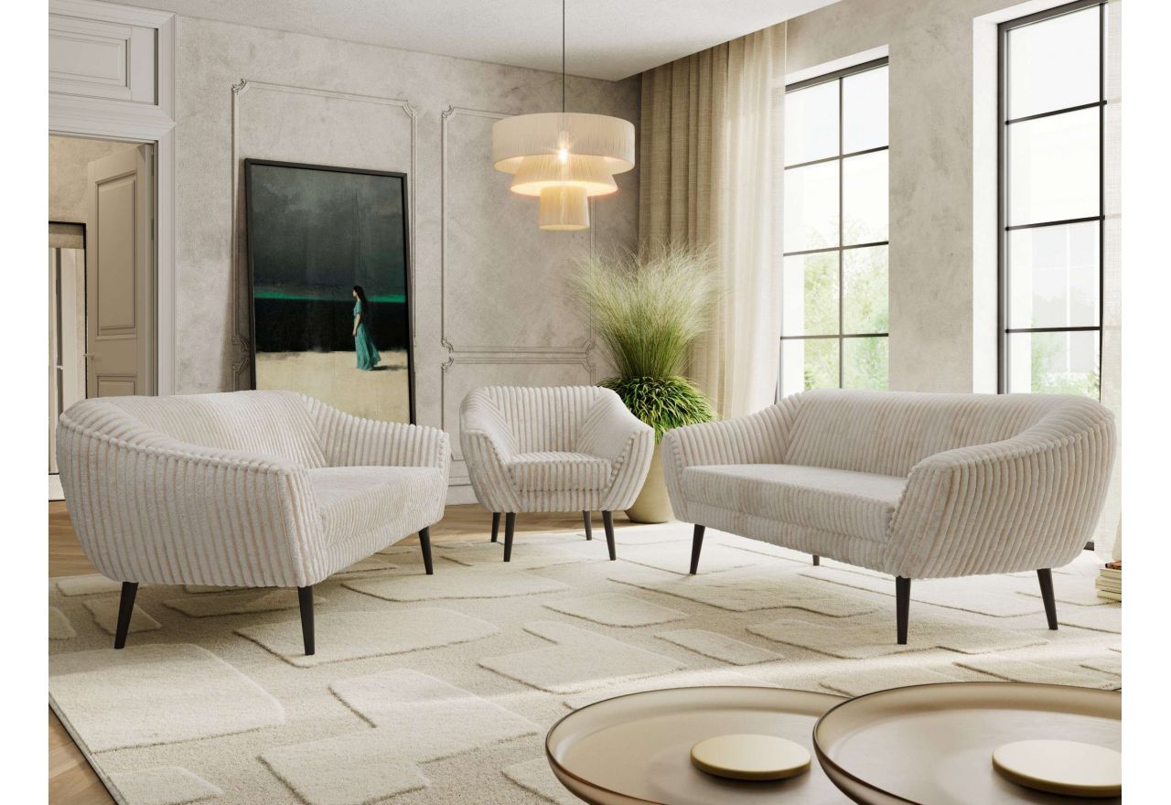 Zestaw PIRS 3+3+1 - beżowy, sztruks - nóżki,  czarny