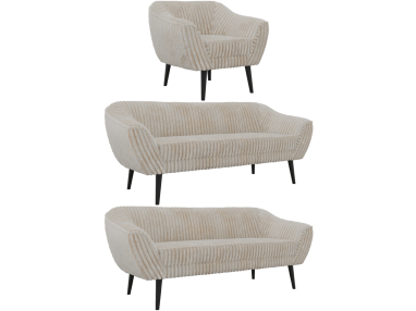 Zestaw PIRS 3+3+1 - beżowy, sztruks - nóżki,  czarny