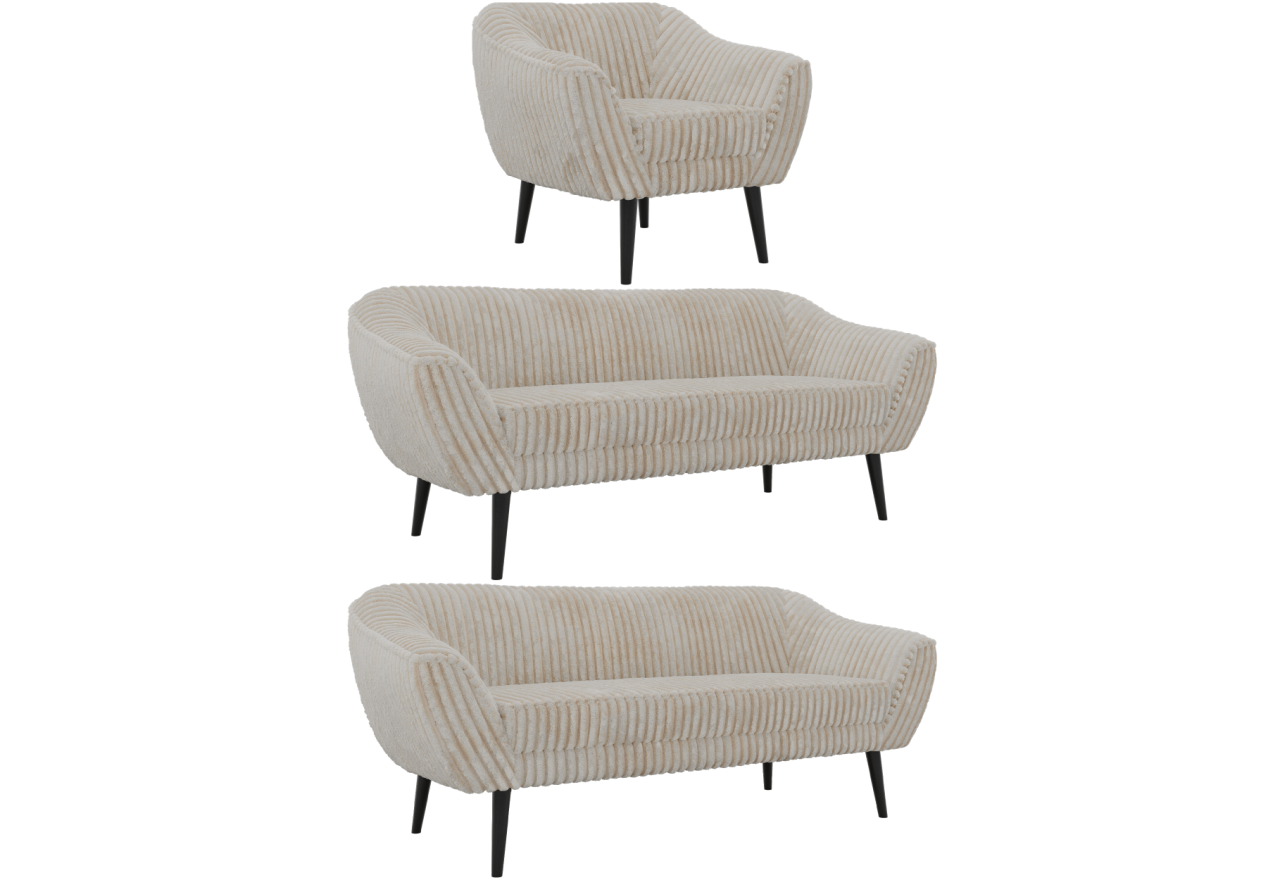 Zestaw PIRS 3+3+1 - beżowy, sztruks - nóżki,  czarny