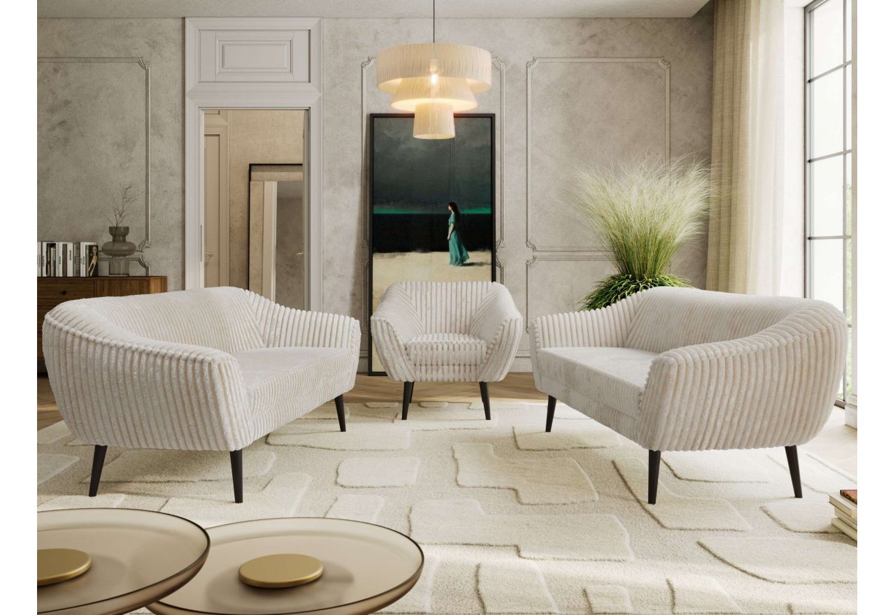 Zestaw PIRS 3+3+1 - beżowy, sztruks - nóżki,  czarny