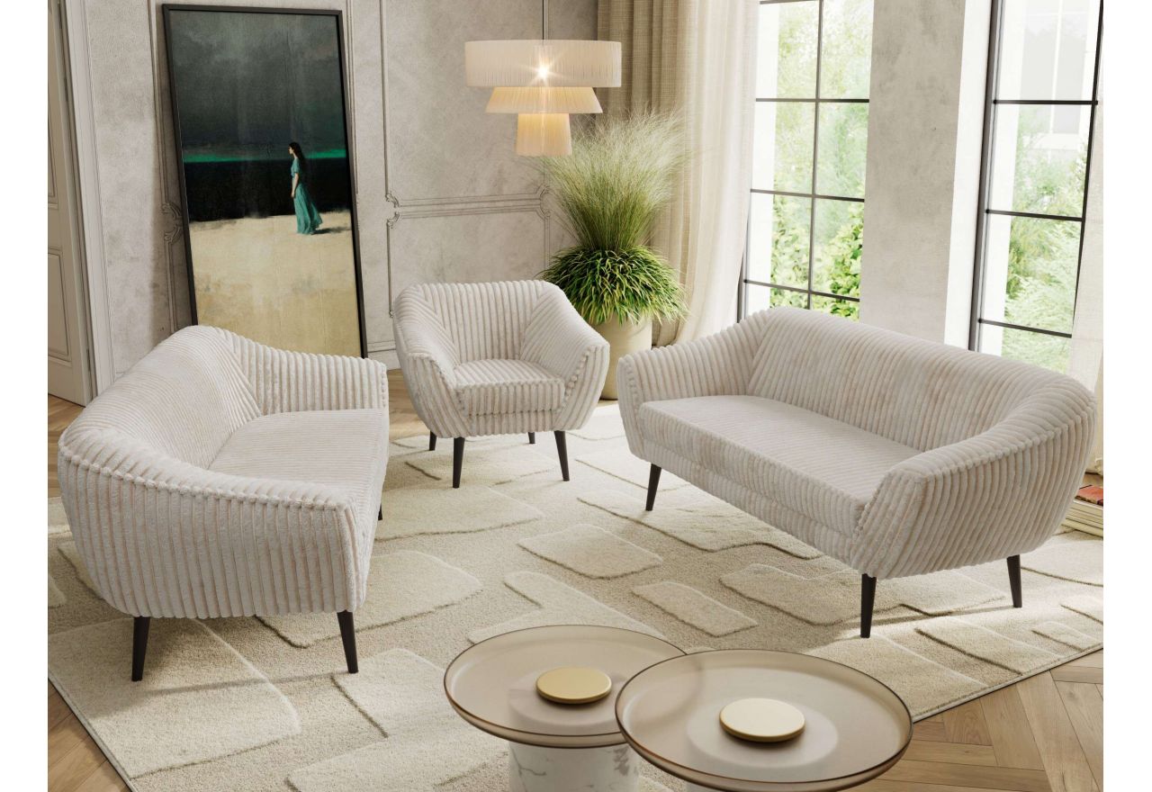 Zestaw PIRS 3+3+1 - beżowy, sztruks - nóżki,  czarny