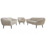 Zestaw PIRS 3+3+1 - beżowy, sztruks - nóżki,  czarny