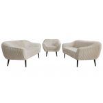 Zestaw PIRS 3+3+1 - beżowy, sztruks - nóżki,  czarny