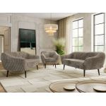 Zestaw PIRS 3+3+1 - jasnobrązowy, sztruks - nóżki,  czarny