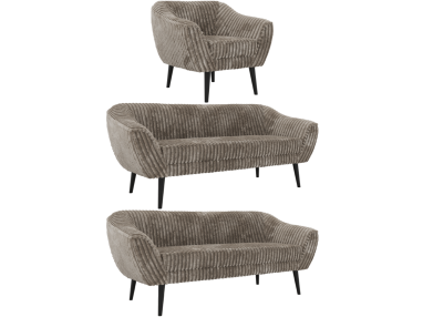 Zestaw PIRS 3+3+1 - jasnobrązowy, sztruks - nóżki,  czarny