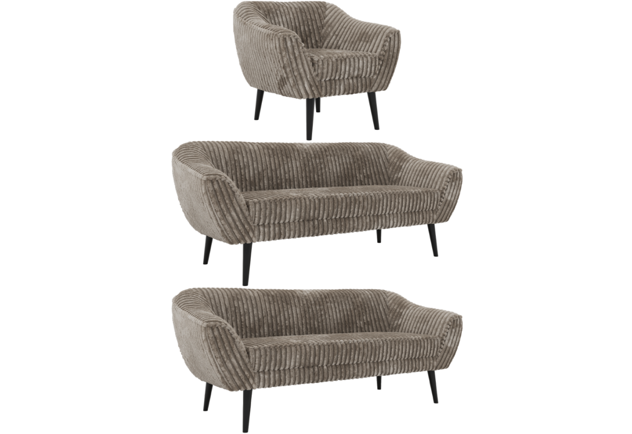 Zestaw PIRS 3+3+1 - jasnobrązowy, sztruks - nóżki,  czarny