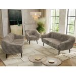 Zestaw PIRS 3+3+1 - jasnobrązowy, sztruks - nóżki,  czarny