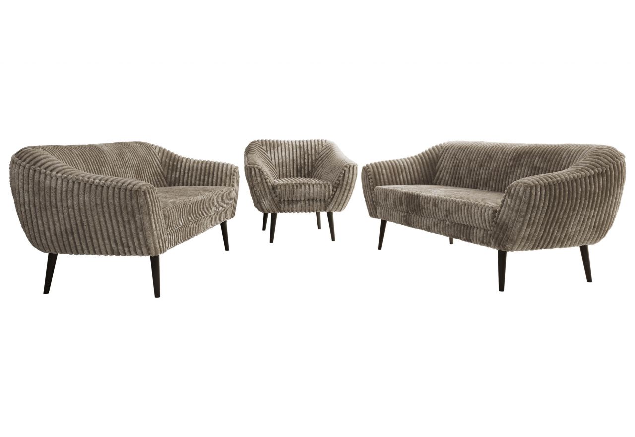 Zestaw PIRS 3+3+1 - jasnobrązowy, sztruks - nóżki,  czarny