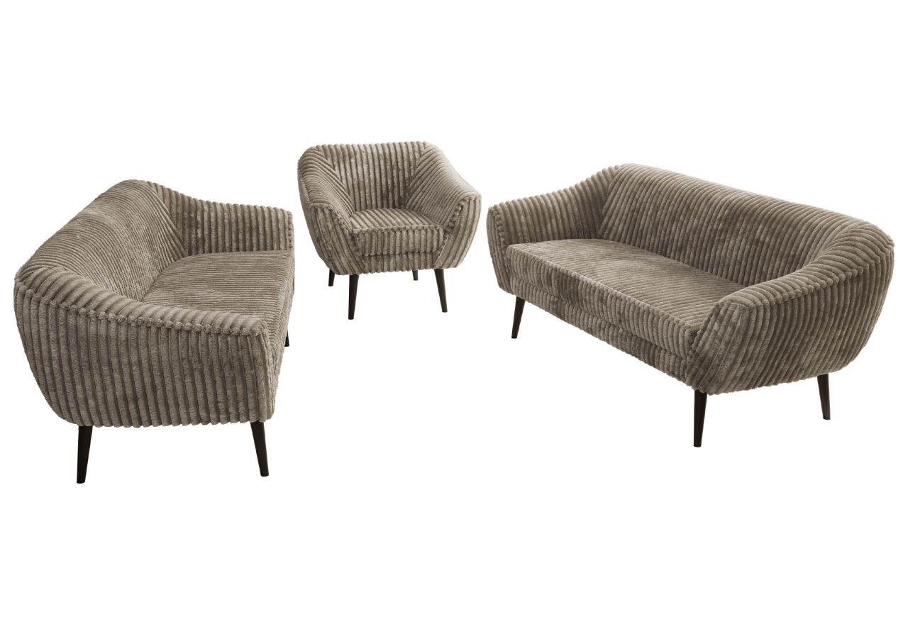 Zestaw PIRS 3+3+1 - jasnobrązowy, sztruks - nóżki,  czarny