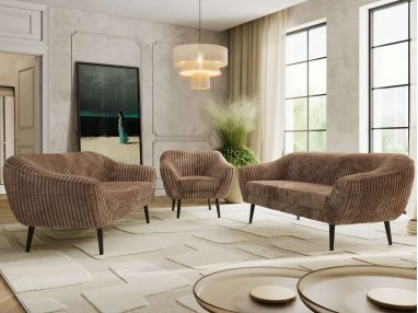 Zestaw PIRS 3+3+1 - brązowy, sztruks - nóżki,  czarny