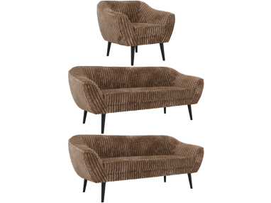 Zestaw PIRS 3+3+1 - brązowy, sztruks - nóżki,  czarny