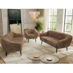 Zestaw PIRS 3+3+1 - brązowy, sztruks - nóżki,  czarny