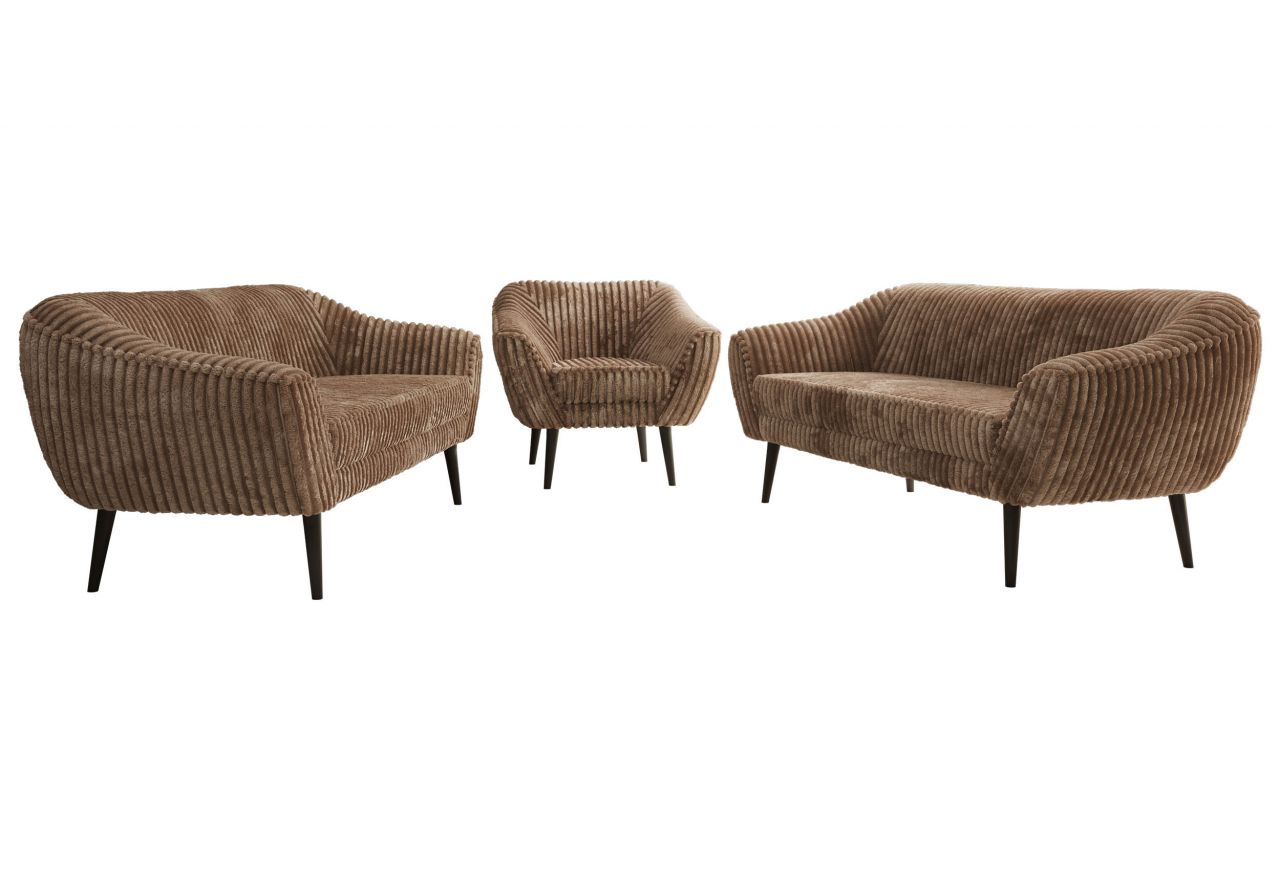 Zestaw PIRS 3+3+1 - brązowy, sztruks - nóżki,  czarny