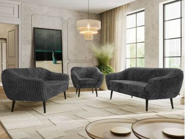 Zestaw PIRS 3+3+1 - szary, sztruks - nóżki,  czarny