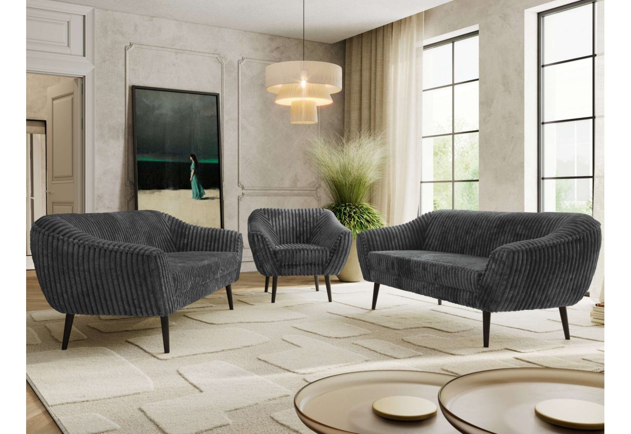 Zestaw PIRS 3+3+1 - szary, sztruks - nóżki,  czarny