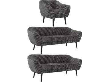 Zestaw PIRS 3+3+1 - szary, sztruks - nóżki,  czarny