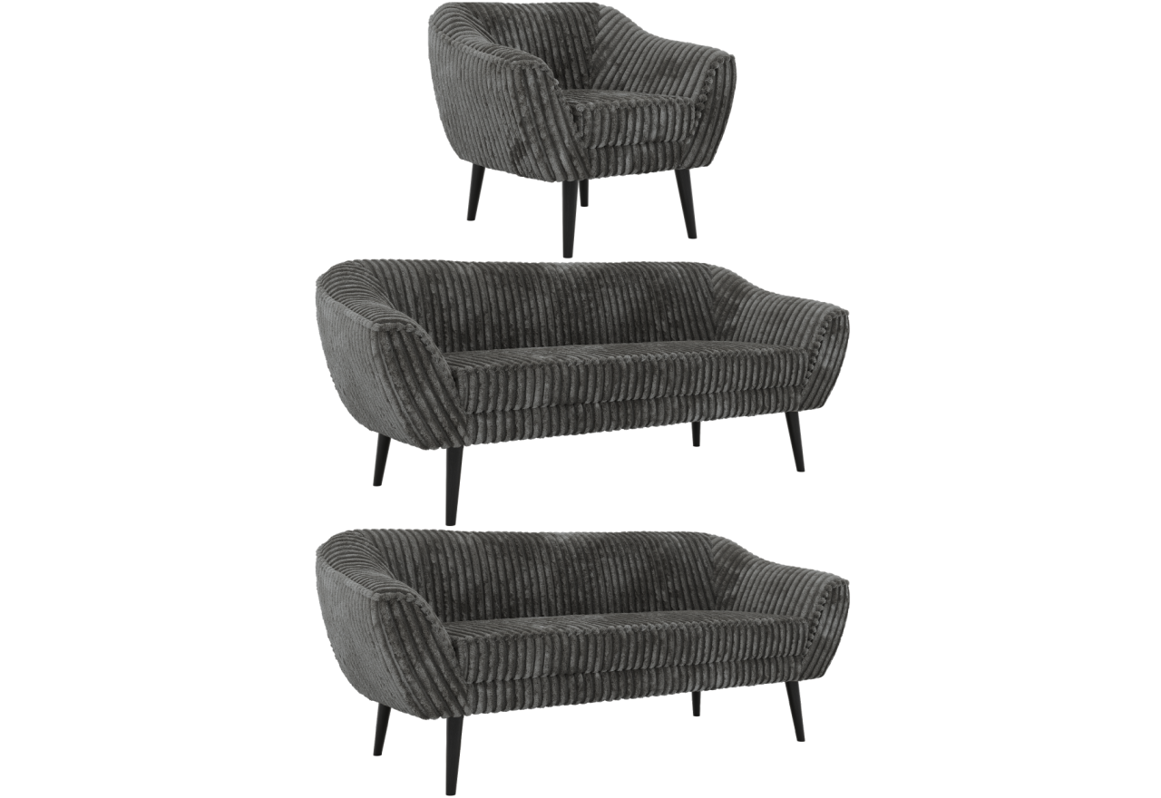 Zestaw PIRS 3+3+1 - szary, sztruks - nóżki,  czarny