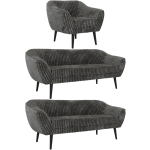 Zestaw PIRS 3+3+1 - szary, sztruks - nóżki,  czarny