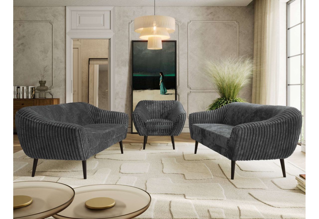 Zestaw PIRS 3+3+1 - szary, sztruks - nóżki,  czarny