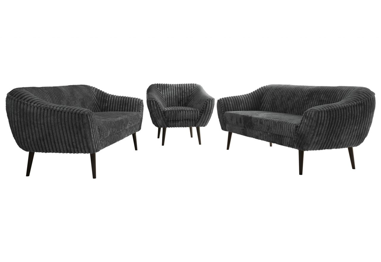 Zestaw PIRS 3+3+1 - szary, sztruks - nóżki,  czarny