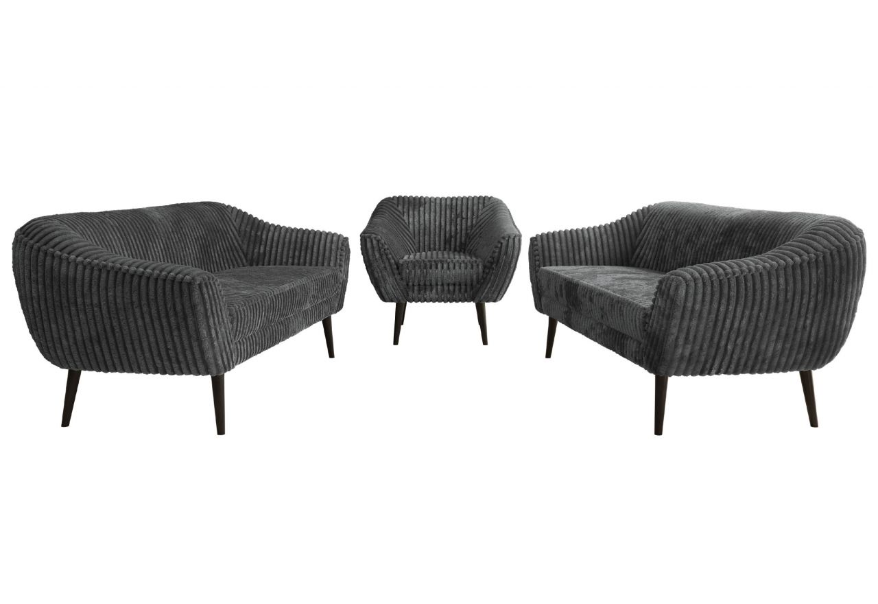 Zestaw PIRS 3+3+1 - szary, sztruks - nóżki,  czarny