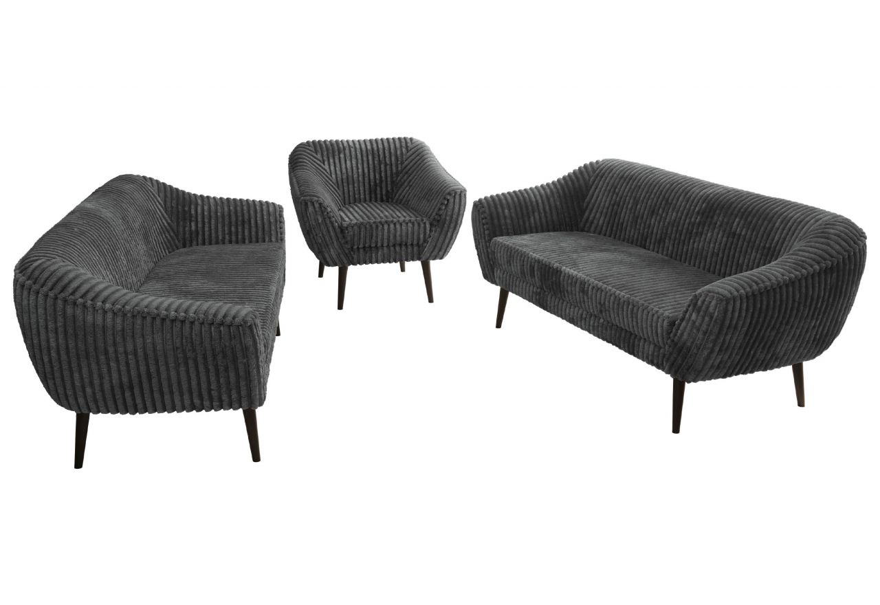 Zestaw PIRS 3+3+1 - szary, sztruks - nóżki,  czarny