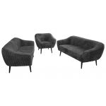 Zestaw PIRS 3+3+1 - szary, sztruks - nóżki,  czarny