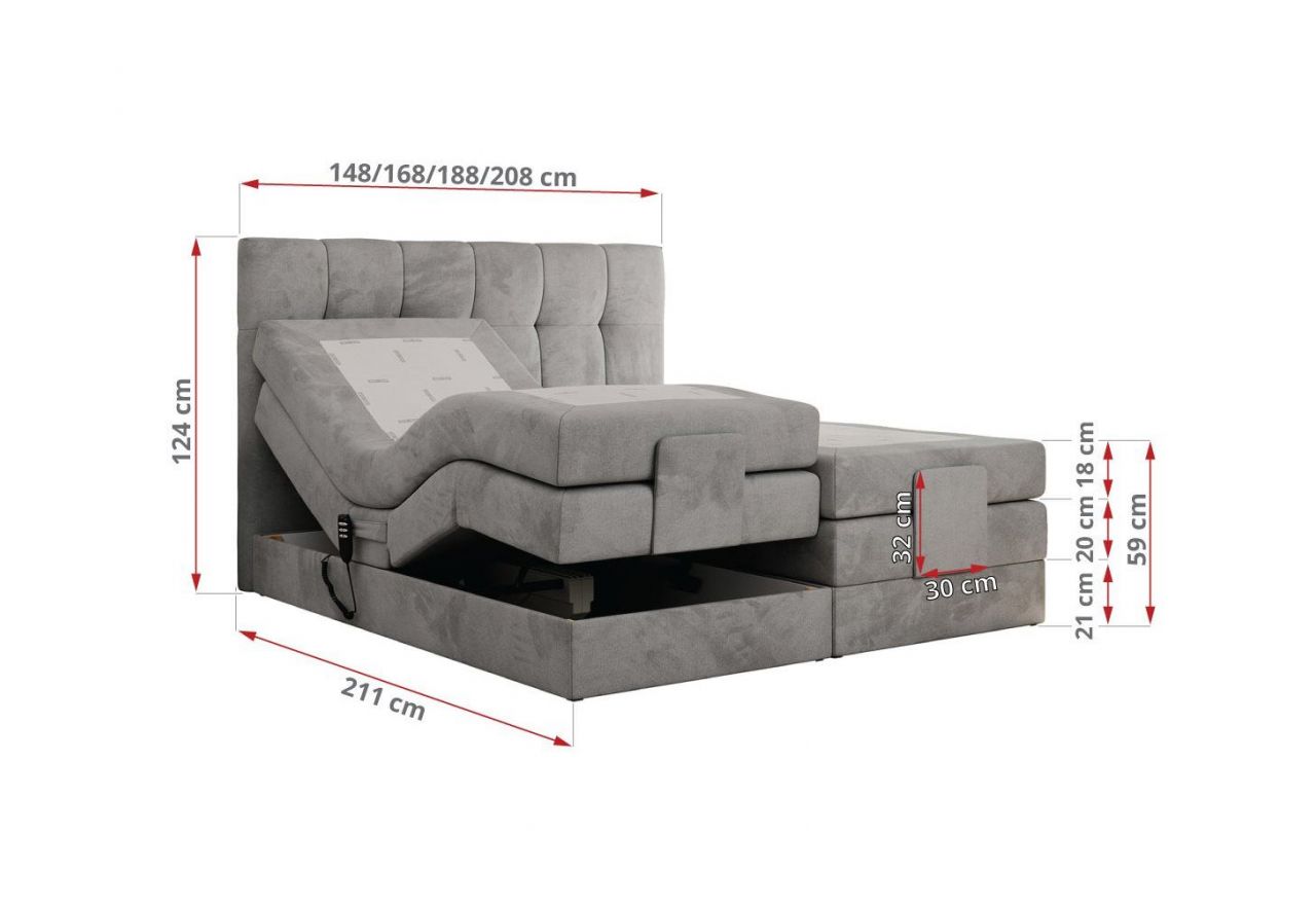 Łóżko kontynentalne VITTORIA 180x200 - Monolith 84 - jasny szary - OUTLET