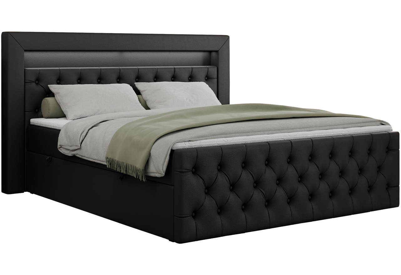 Łóżko kontynentalne GOLD 9 200x200 - Soft 11 - czarna ekoskóra - OUTLET