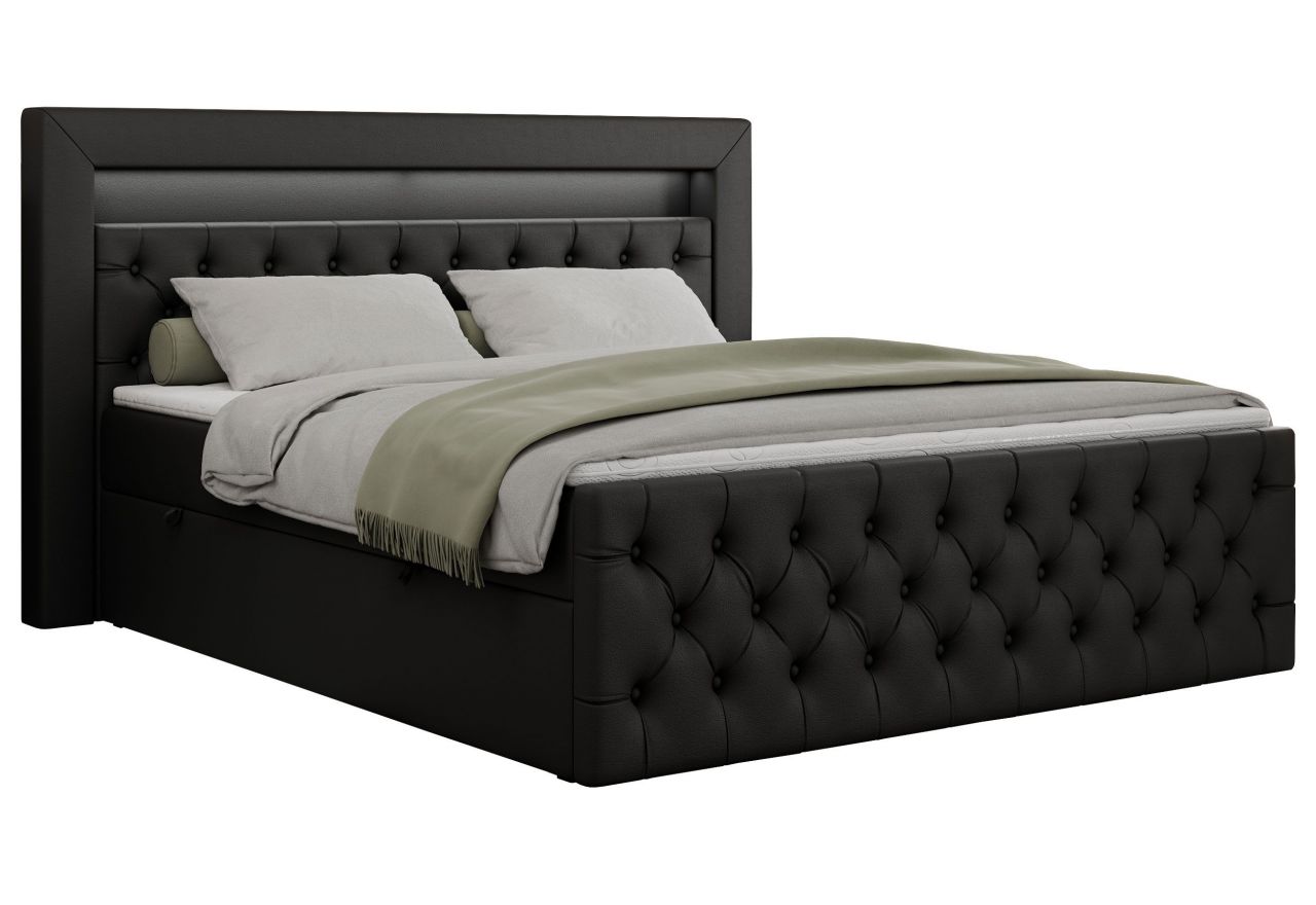 Łóżko kontynentalne GOLD 9 200x200 - Soft 11 - czarna ekoskóra - OUTLET