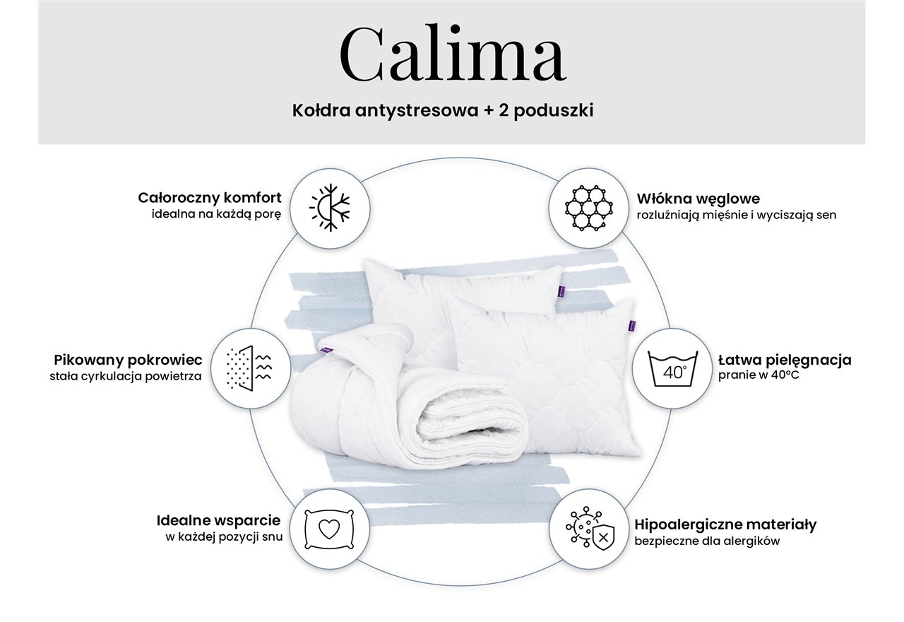Zestaw Calima - kołdra antystresowa 200x220 + 2 poduszki 40x80