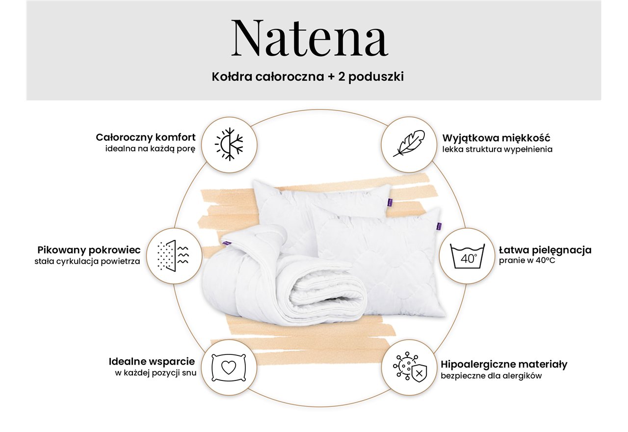 Zestaw Natena - kołdra całoroczna 160x200 + 2 poduszki 40x80