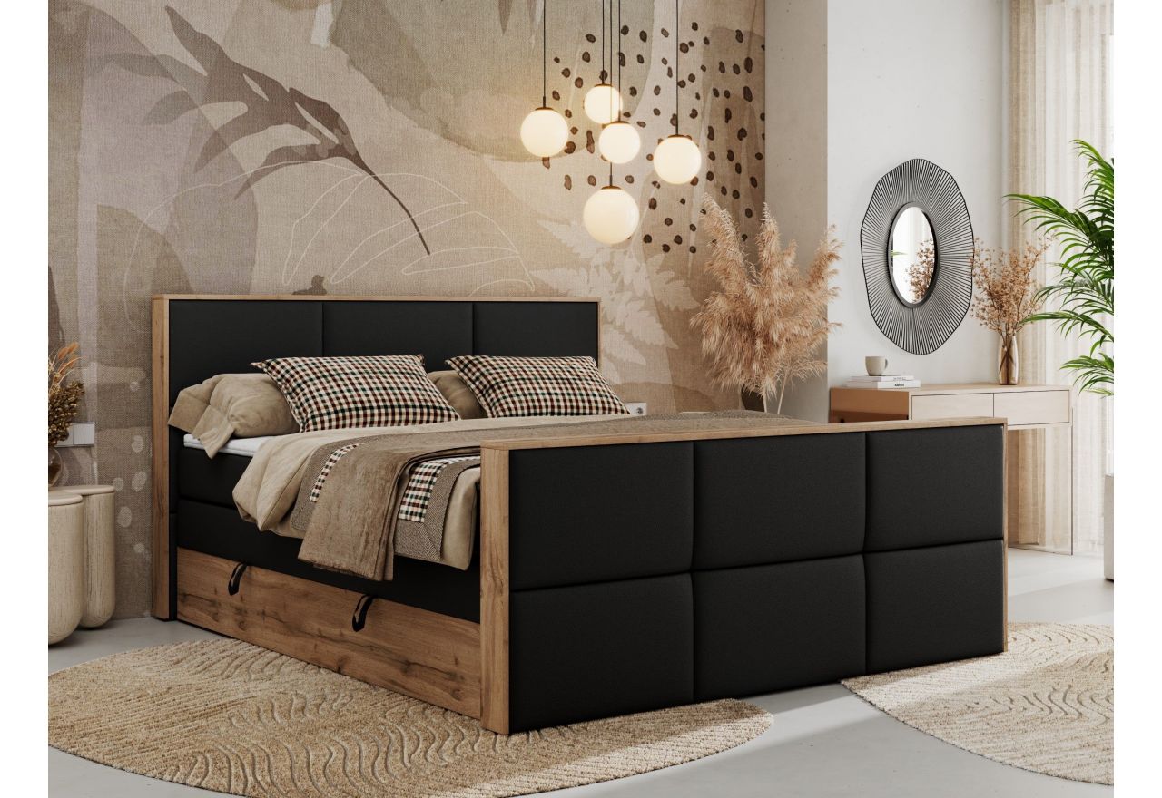 Łóżko kontynentalne ALBERO 2 KING DUO 200x200 - Soft 11 - czarna ekoskóra - OUTLETU