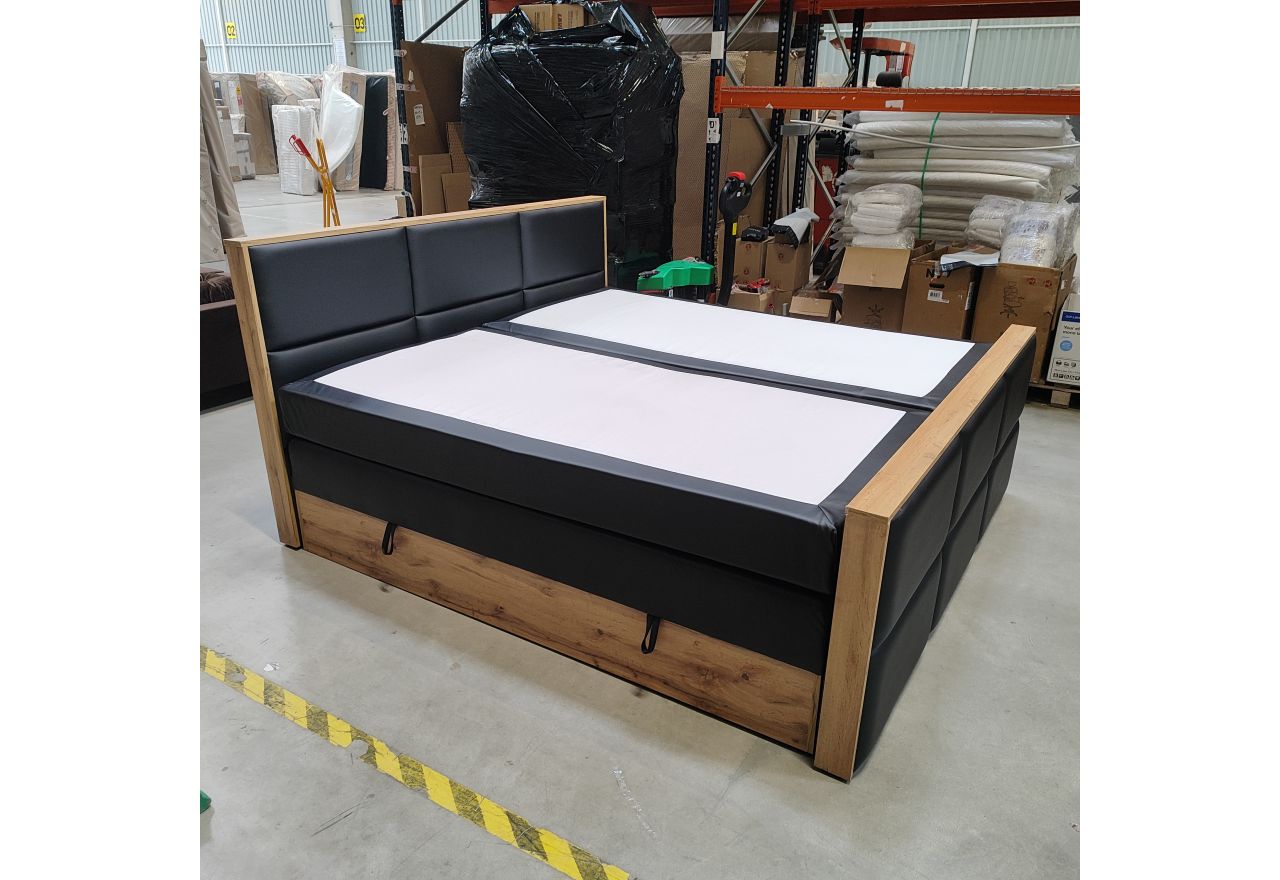 Łóżko kontynentalne ALBERO 2 KING DUO 200x200 - Soft 11 - czarna ekoskóra - OUTLETU