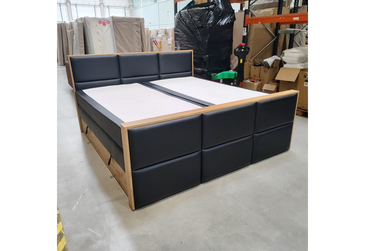 Łóżko kontynentalne ALBERO 2 KING DUO 200x200 - Soft 11 - czarna ekoskóra - OUTLETU